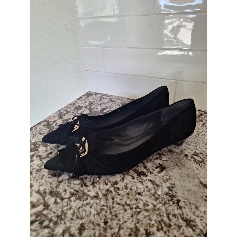 STUART‎ WETZMAN Black Pointy Toe Suede WINGER Pumps With Bow Size 9 M - Picture 5 of 10